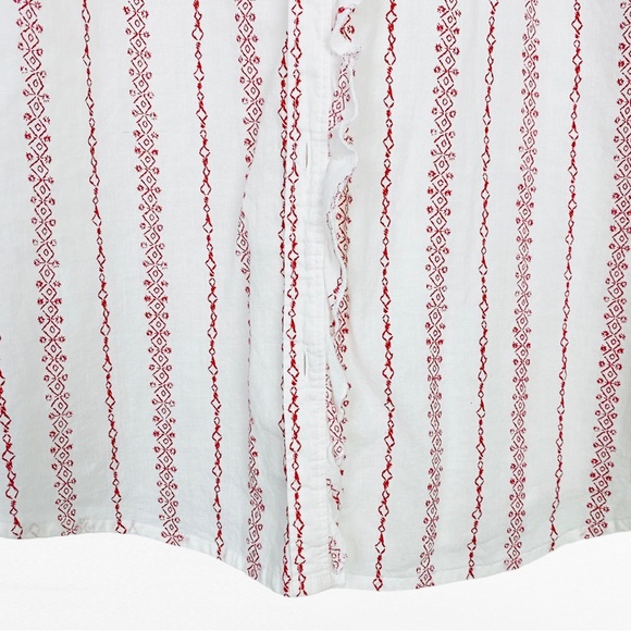 VINTAGE | CLIO White & Red Western Tribal Stripe Cap Sleeve Button Down Shirt - Picture 4 of 7